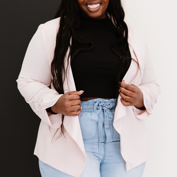 🔥NWT AMOLI Higher Path Light Pink Ruched Blazer Jacket in Regular & Plus Sizes - Picture 2 of 10